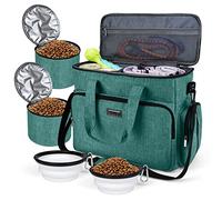 BAGLHER Dog Travel Bag, Airline Approved Pet Tote Organizer with Multi-Function Pockets, 2 X Food Storage Containers and 2 X Collapsible Bowls, Perfect Weekend Pet Travel Set for Dog, Cat Green