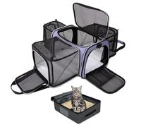 BAGLHER Expandable Cat Carrier with Travel Litter Box, Pet Travel 5 Sides Open Doors 3 Sides, Leak-Proof and Collapsible, for Car, Airplane Trip, Purple