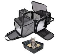 BAGLHER Expandable Cat Carrier with Travel Litter Box, Pet Travel 5 Sides Open Doors 3 Sides, Leak-Proof and Collapsible, for Car, Airplane Trip, Black