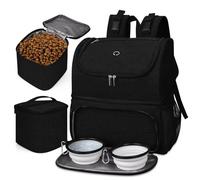 BAGLHER 丨Pet Travel Bag, Double-Layer Pet Supplies Backpack (for All Pet Travel Supplies), Pet Travel Backpack with 2 Silicone Collapsible Bowls and 2 Food Baskets. (Patent Pending) Black