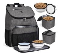 BAGLHER丨Dog Travel Bag, Airline Approved Pet Supplies Backpack, Dog Travel Backpack Accessories Set with 2 Silicone Collapsible Bowls and 2 Food Baskets, Gray