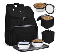 BAGLHER丨Dog Travel Bag, Airline Approved Pet Supplies Backpack, Dog Travel Backpack Accessories Set with 2 Silicone Collapsible Bowls and 2 Food Baskets. Black