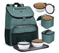 BAGLHER丨Dog Travel Bag,Airline Approved Pet Supplies Backpack,Dog Travel Backpack Accessories Set with 2 Silicone Collapsible Bowls and 2 Food Baskets. Green