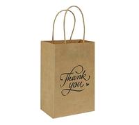 bagmad 100 Pack 5.25x3.25x8 Inch Small Brown Paper Gift Bags with Handles Bulk, Thank You Kraft Paper Bags for Party Favors Grocery Retail Shopping Wedding Craft Cub Sacks (Plain Natural, 100pcs)