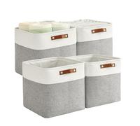 Bagnizer 4PCS Foldable Storage Baskets for Shelves Closet Fabric Cube 33CM Organizer Box Bins with Handles Waterproof Canvas Box for Clothes, Pet Toys, Office Products, Bedroom Grey & White