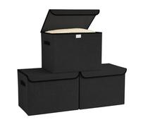 Bagnizer Fabric Storage Boxes with Lids & Handles 3PCS Collapsible Storage Basket Bins for Clothes Toy Large Foldable Storage Box for Wardrobe Bedroom Office Black 42x30x30CM