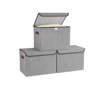 Bagnizer Fabric Storage Boxes with Lids & Handles 3PCS Collapsible Storage Basket Bins for Clothes Toy Small Storage Box Folding for Wardrobe Bedroom Office Grey 25x20x15CM