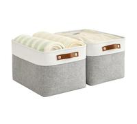 Bagnizer Foldable Storage Baskets for Shelves Closet 2PCS Fabric Small Organizer Box Bins with Handles Waterproof Canvas Box for Clothes, Pet Toys, Office Products 30x20x15CM Grey & White