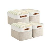 Bagnizer Foldable Storage Baskets for Shelves Closet 4PCS Fabric Small Organizer Box Bins with Handles Waterproof Canvas Box for Clothes, Pet Toys, Office Products 30x20x15CM Beige & White