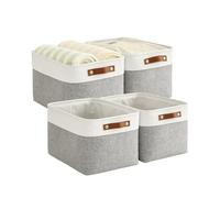 Bagnizer Foldable Storage Baskets for Shelves Closet 4PCS Fabric Small Organizer Box Bins with Handles Waterproof Canvas Box for Clothes, Pet Toys, Office Products 30x20x15CM Grey & White