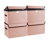 Bagnizer Linen Fabric Foldable Storage Cube Bin Organizer Basket with Flip-Top Lid & Handles, Large Clothes Blanket Box for Home, Office, Closet, Pink, 4 Pack 14.6 x 9.5 x 9.5”