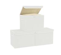 Bagnizer Storage Baskets Bins Foldable with Lids 3PCS Collapsible Wardrobe Storage Boxes Lightweight Storage Box Fabric for Organize Large Box Bedroom Office White 37x24x24CM