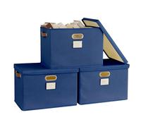 Bagnizer Storage Boxes with Lids 3PCS Foldable Fabric Storage Boxes Large Stackable Storage Baskets for Shelves Storage Box for Clothes Wardrobe Navy Blue Collapsible Decorative Storage 43x30x30cm