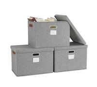 Bagnizer Storage Boxes with Lids 3PCS Foldable Fabric Storage Boxes Large Stackable Storage Baskets for Shelves Storage Box for Clothes Wardrobe Grey Collapsible Decorative Storage Bins 43x30x30cm