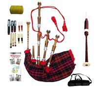 Bagpipe for Beginners Full Size Various Tartan Air Bag Cover Beautiful Black & Natural Finish- Practice chanter- Cane Reeds Drone- Great Highland Bagpipes (MacDonald Tartan Brown)