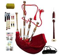 Bagpipe for Beginners Full Size Various Tartan Air Bag Cover Beautiful Black & Natural Finish- Practice chanter- Cane Reeds Drone- Great Highland Bagpipes (Black Velvet & Red Fringe Brown Finish)