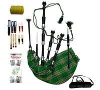 Bagpipe for Beginners Full Size Various Tartan Air Bag Cover Beautiful Black & Natural Finish- Practice chanter- Cane Reeds Drone- Great Highland Bagpipes (Irish Tartan Black)
