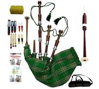 Bagpipe for Beginners Full Size Various Tartan Air Bag Cover Beautiful Black & Natural Finish- Practice chanter- Cane Reeds Drone- Great Highland Bagpipes (Natural Irish Tartan Cover)
