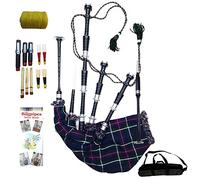 Bagpipe for Beginners Full Size Various Tartan Air Bag Cover Beautiful Black & Natural Finish- Practice chanter- Cane Reeds Drone- Great Highland Bagpipes (Mackenzie Tartan Black Color)