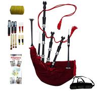 Bagpipe for Beginners Full Size Various Tartan Air Bag Cover Beautiful Black & Natural Finish- Practice chanter- Cane Reeds Drone- Great Highland Bagpipes (Red Velvet Black Finish)