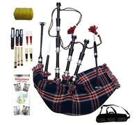 Bagpipe for Beginners Full Size Various Tartan Air Bag Cover Beautiful Black & Natural Finish- Practice chanter- Cane Reeds Drone- Great Highland Bagpipes (Black Stewart Tartan Black Color)