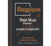 Bagpipes music sheet notebook. Practice and assignement. Blank music manuscript book.: Elegant vintage, retro and dark leather looking piano music book