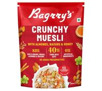 Bagrry's Crispy Cereal, 40% Fiber Rich Oats with Bran, 82% Multi Grains, Almonds, Raisins and Honey, Breakfast Cereal, Natural Cereal, 400g/425g Bag (Weight May Vary)