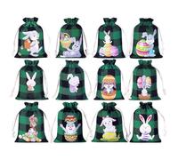 Bags for Easter | 12-pieces Cute Bunny Prints Drawstring Candy Sack - Small Burlap Bags | for Coworkers Guests Bridesmaid Party Wedding Holiday Christmas Easter