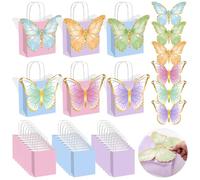 Bags Party Favor Butterfly 24 Pcs, 7.1X7.1X3.3 In With Handles Gift Bags, 9.8X7.3 In Butterflies, Treats Gifts Paper Birthday Party Supplies