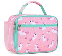 Bagseri Lunch Bag for Girls - Insulated School Lunch Box with Bottle Holder, Portable Reusable Thermal Cooler Tote for Nursery, 6L Capacity, Pink Cute Unicorn (Water Bottle Not Included)