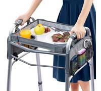 BAGSFY Clear View Walker Tray with Cup Holder & Side Pocket - Hard Top Walker Table for Seniors - Folding Walker Accessory for Meals, Reading, Drinks - Tool-Free Install, Universal Fit