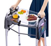 BAGSFY Clear View Walker Tray with Cup Holder & Side Pockets, Transparent Folding Walker Table for Seniors, 8.8lbs Load-Bearing Sturdy PP Tray, Universal Fit Walker Accessory for Elderly