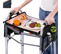 BAGSFY Walker Tray with Cup Holder & 2 Side Pockets, Folding Walker Table for Seniors | Sturdy, Easy-Clean Tray with PEVA Surface | Universal Fit for Standard Walkers, Walker Accessory for Elderly
