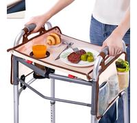 BAGSFY Walker Tray with Cup Holder & 2 Side Pockets, Folding Walker Table for Seniors | Sturdy, Easy-Clean Tray with PEVA Surface | Universal Fit for Standard Walkers, Walker Accessory for Elderly