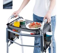 BAGSFY Walker Tray with Cup Holder & Side Pocket - Hard Top Walker Table for Seniors - Folding Walker Accessory for Meals, Reading, Drinks - Non-Slip Surface, Tool-Free Install, Universal Fit