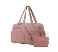 bagsmart 31L Puffer Tote Gym Bag for Women, Weekender Overnight Organiser Personal Item Carry On Bag with Laptop Compartment, Travel Duffle & Trolley Sleeves - Dark Pink