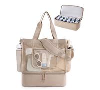bagsmart Beach Bag for Women, Mesh Tote Bags with Zipper, Sandproof Vacation Essentials with Cooler for Swim Cruise Pool