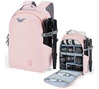 bagsmart Camera Backpack, DSLR SLR Camera Bag Fits up to 15.6 Inch Laptop Water Resistant with Rain Cover, Tripod Holder for Women and Men,Pink