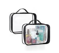 BAGSMART Clear Toiletry Bag, 2 Packs Waterproof Travel Makeup Cosmetic Organiser TSA Approved Airport Security Liquids Bags,Travel Essential for Toiletries, Black with Handle