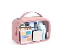 BAGSMART Clear Toiletry Bag for Women, Wide Opening Travel Makeup Bag, TSA Approved Airport Security Liquids Bag with Handle, Water Resistant Cosmetic Organiser Travel Essential, Pink