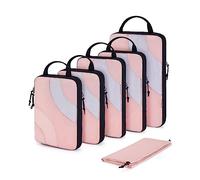 BAGSMART Compression Packing Cubes, 6 Set Travel Cubes for Carry on Suitcases, Compression Cubes for Backpack & Luggage Organisers Bag, Lightweight Packing Organizers, Pink