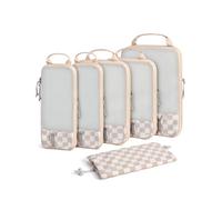 BAGSMART Compression Packing Cubes for Suitcases & Backpack, 6 Set Travel Organisers Bags with Label Pocket for Luggage, Travel Essentials, Holiday & Camping Accessories, Checkered print