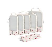 BAGSMART Compression Packing Cubes for Suitcases & Backpack, 6 Set Travel Organisers Bags with Label Pocket for Luggage, Travel Essentials, Holiday & Camping Accessories, Cherry print