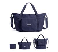 BAGSMART Foldable Travel Duffle Bag for Women, 24L-37L Expandable Holdall for Weekend Gym Overnight, Shopping, Hospital, Airplane, Carry on Hand Luggage with Trolley Sleeve, Dark Blue
