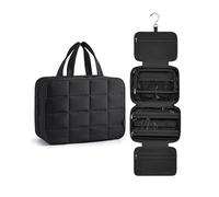 BAGSMART Hanging Toiletry Bag with Jewellery Compartment, Travel Bag for Toiletries, Puffy Makeup Cosmetic Organiser, Carry-on Travel Accessories Essentials, Black-L
