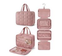 BAGSMART Hanging Toiletry Bag with Jewelry Organizer, Travel Bag for Toiletries, Puffy Makeup Cosmetic Bag Organizer, Carry-on Travel Accessories Essentials, Dark Pink-M