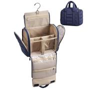 BAGSMART Large Hanging Toiletry Bag for Travel with Removable Divider | Women's Wash Makeup Bag for Full Size Toiletries, Cosmetics, with 360° Hook, Wet Pocket, Multi Compartment, Puffy, Navy Blue
