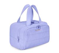 BAGSMART Large Toiletry Bag Travel Makeup Bag, 2 Full Open Upright Compartments, Cosmetic Wash Bag with Wet & Brushes Pocket, Essentials Accessories for Women, Light Purple