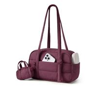 bagsmart Shoulder Bag for Women, Quilted Cloud Puffy Bowling Bag with Removable Pouch, Lightweight Ladies Shoulder Bags for School College Travel Gym, Casual Handbags for Women, Cherry Red