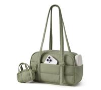 bagsmart Shoulder Bag for Women, Quilted Cloud Puffy Bowling Bag with Removable Pouch, Lightweight Ladies Shoulder Bags for School College Travel Gym, Casual Handbags for Women, Olive Green
